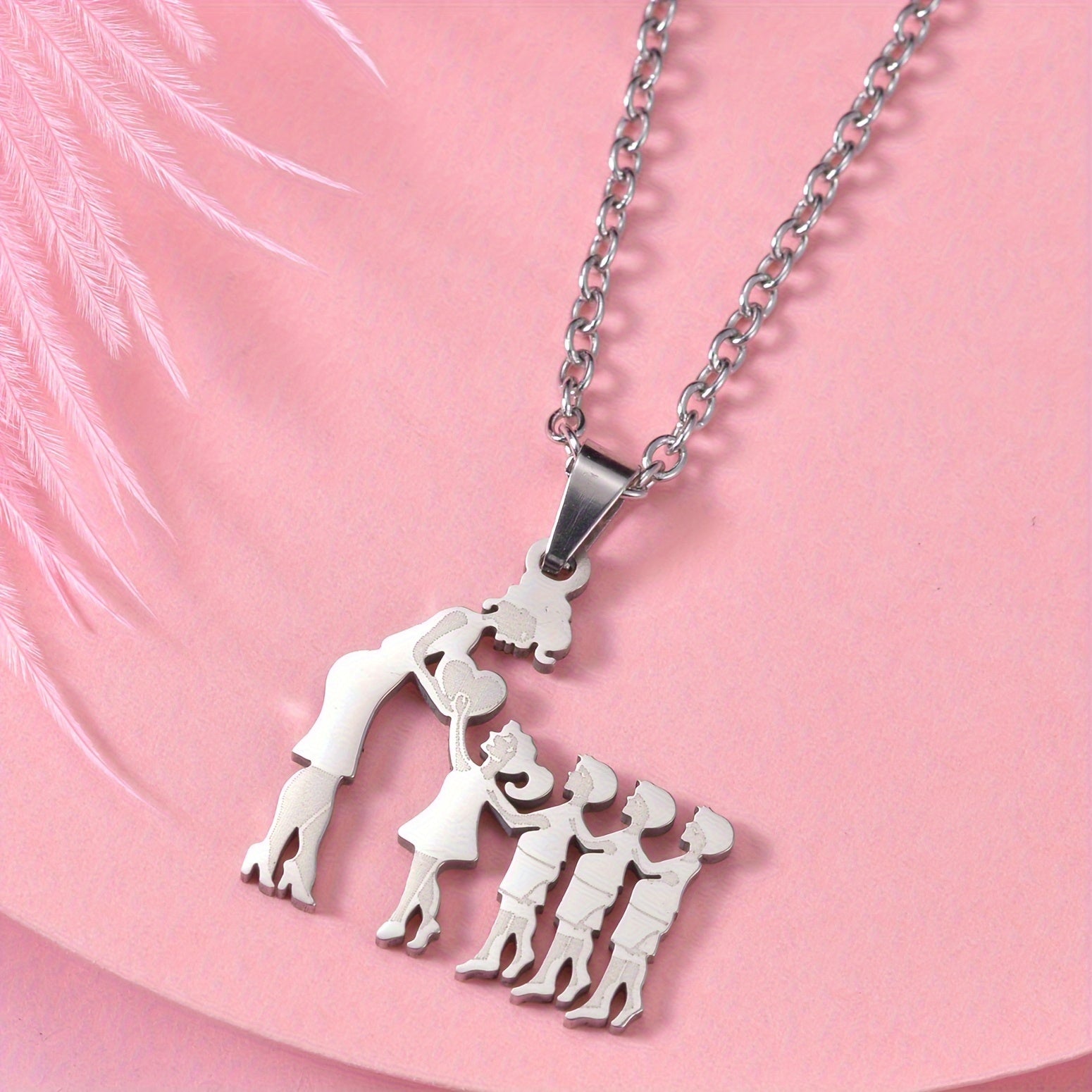 1pc Fashionable & Minimalist Stainless Steel Mother & Daughter Pendant Necklace For Men, Ideal choice for Gifts