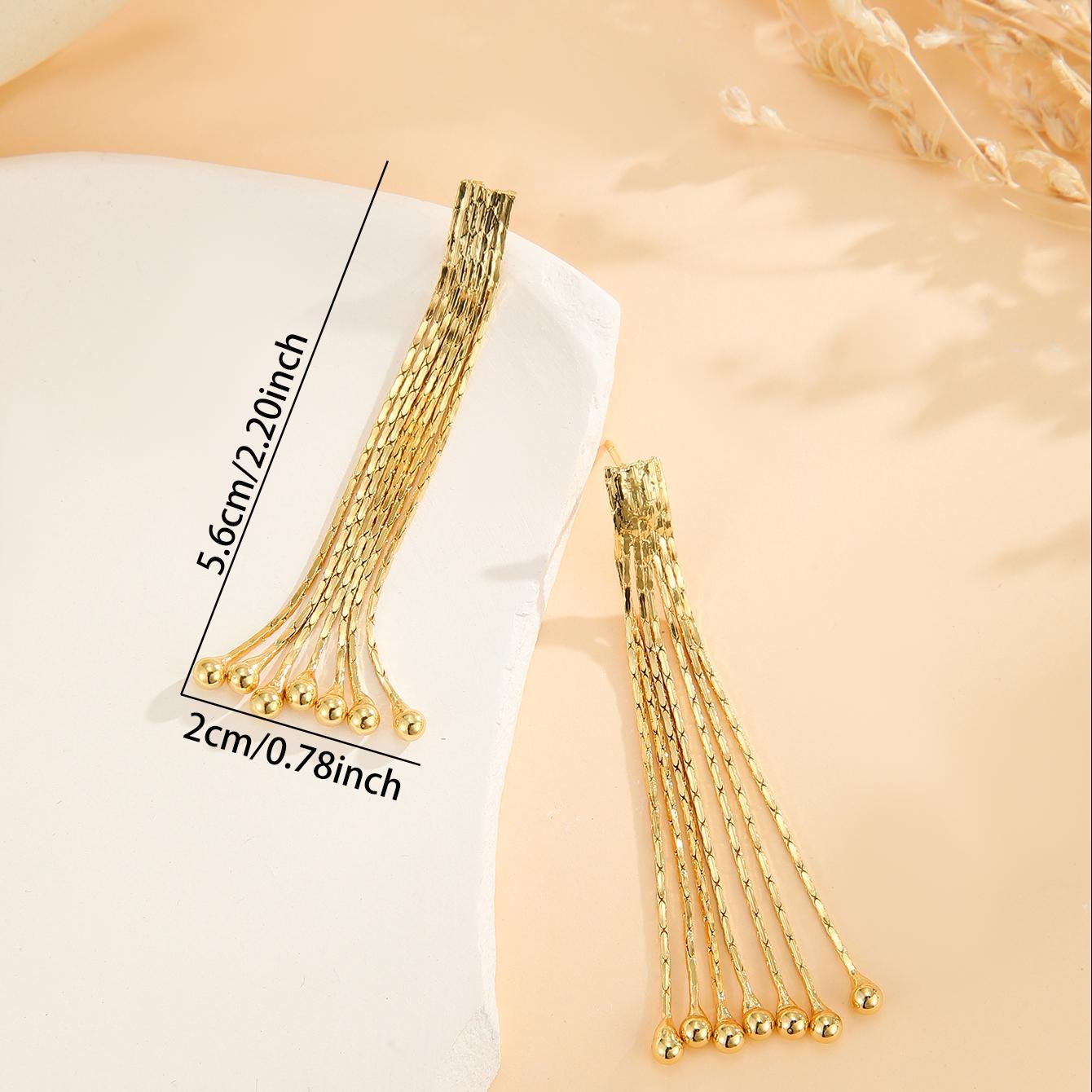 2pcs Fashionable Modern Metal Thin Chain Earrings, Gold Bead Tassel Earrings, Suitable For Women's Daily Party Wear, Birthday Gifts