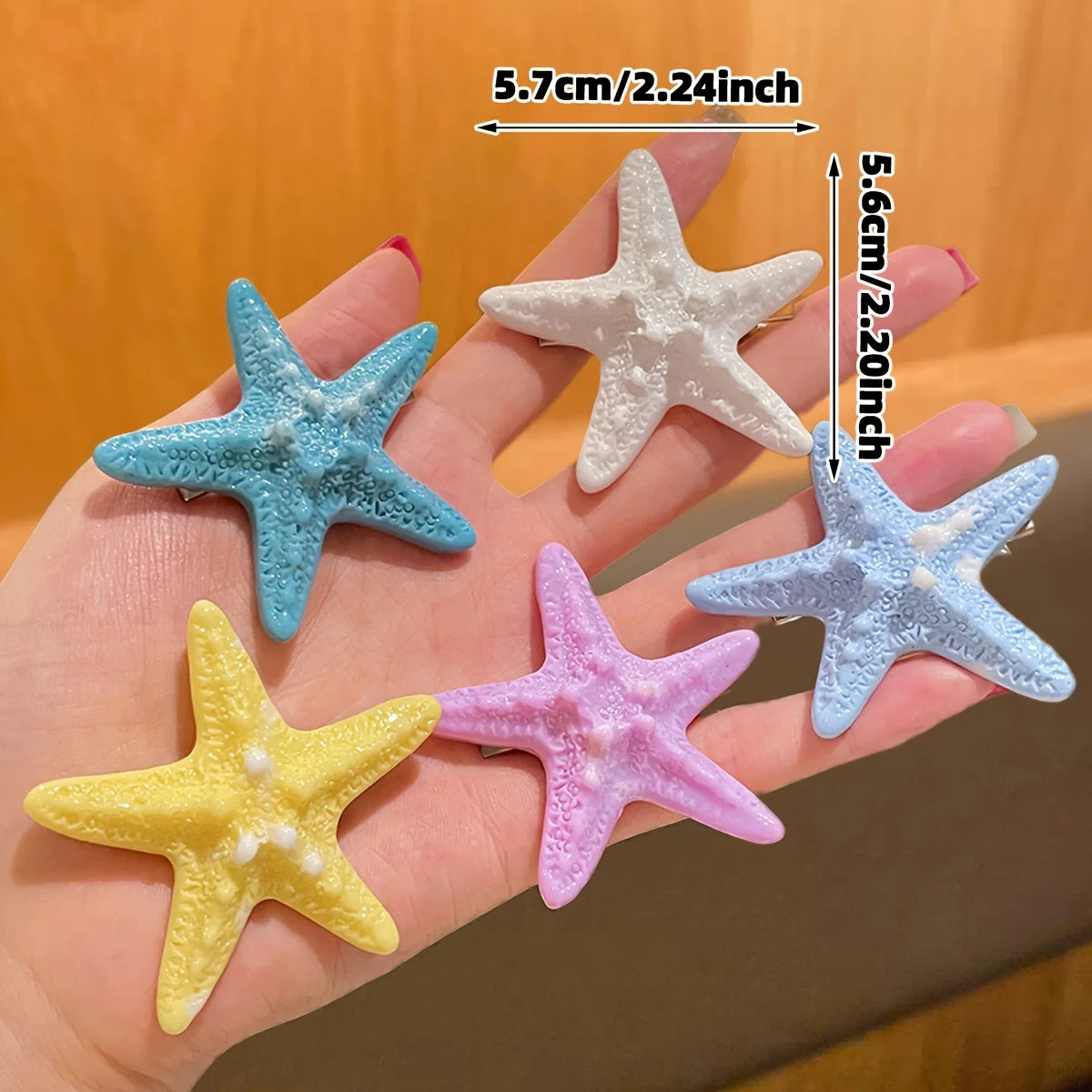 5Pcs Women's Model, Fashionable and Cute, Colorfulful Starfish Hairpin Duckbill Clip, Suitable for Seaside Vacation, Recommended