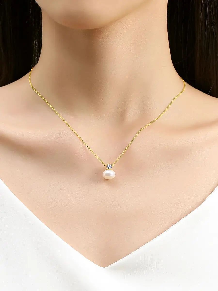 100% Real 18K Gold Pearl Necklace With Moissanite Stone Luxury AU750 K Gold Pendant Wedding Jewelry Gift With Certificate 2025