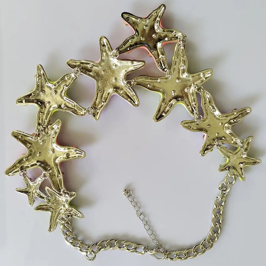 2025 New Fashion Enamel Starfish Necklace Earrings Women Jewelry Sets Indian Large Collar Metal Chain Choker Necklace Jewelry