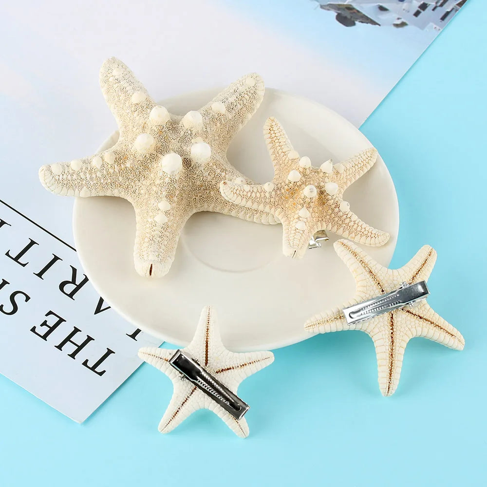 2Pcs Fashion Starfish Hair Clip Star Sea Hairpin Women Elegant Natural Beach Jewelry Hair Accessories