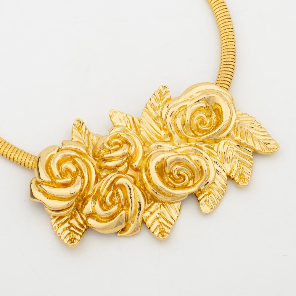 African Fashion Flower Jewelry Set for Women Luxury Gold Color Big Hig Quality Earrring Necklace Bangle Ring Bride Christmas Gif