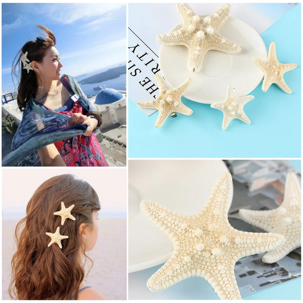 2Pcs Fashion Starfish Hair Clip Star Sea Hairpin Women Elegant Natural Beach Jewelry Hair Accessories