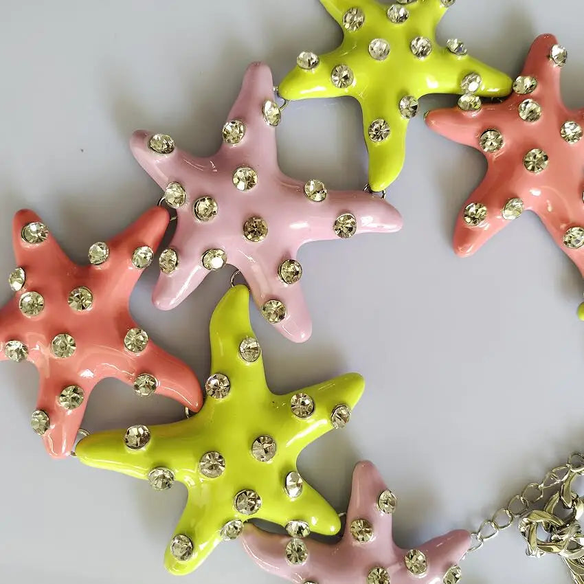 2025 New Fashion Enamel Starfish Necklace Earrings Women Jewelry Sets Indian Large Collar Metal Chain Choker Necklace Jewelry