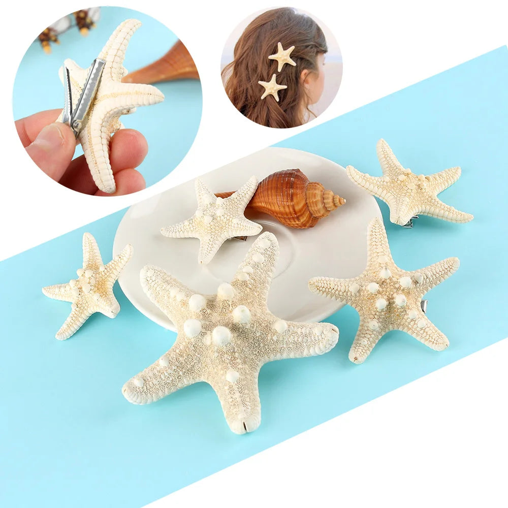 2Pcs Fashion Starfish Hair Clip Star Sea Hairpin Women Elegant Natural Beach Jewelry Hair Accessories