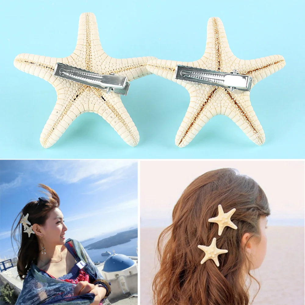2Pcs Fashion Starfish Hair Clip Star Sea Hairpin Women Elegant Natural Beach Jewelry Hair Accessories