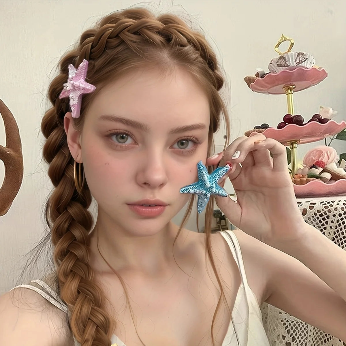 5Pcs Women's Model, Fashionable and Cute, Colorfulful Starfish Hairpin Duckbill Clip, Suitable for Seaside Vacation, Recommended