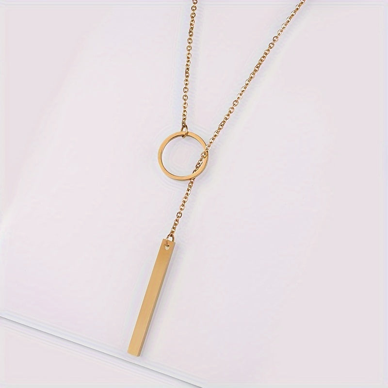 Simple Chic Y-Necklace, Monochrome Circle Alloy Clavicle Necklace for Women, Rod Accent, Minimalist Style Jewelry