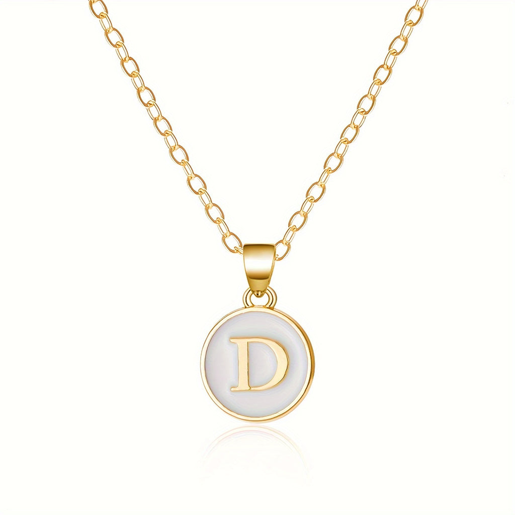 Round Shape 26 English Letter Pattern Pendant Necklace Elegant Simple Style Zinc Alloy Jewelry Trendy Female Necklace