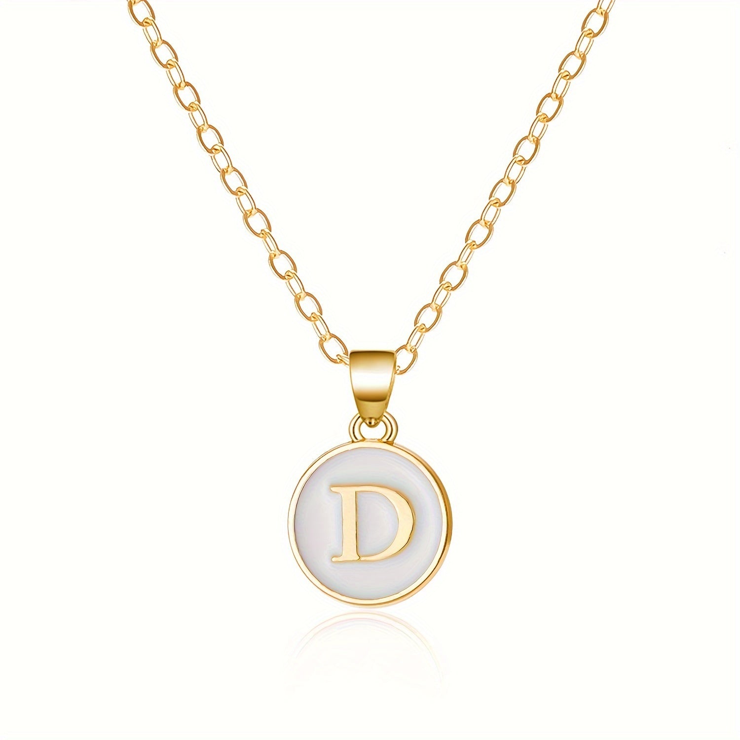Round Shape 26 English Letter Pattern Pendant Necklace Elegant Simple Style Zinc Alloy Jewelry Trendy Female Necklace
