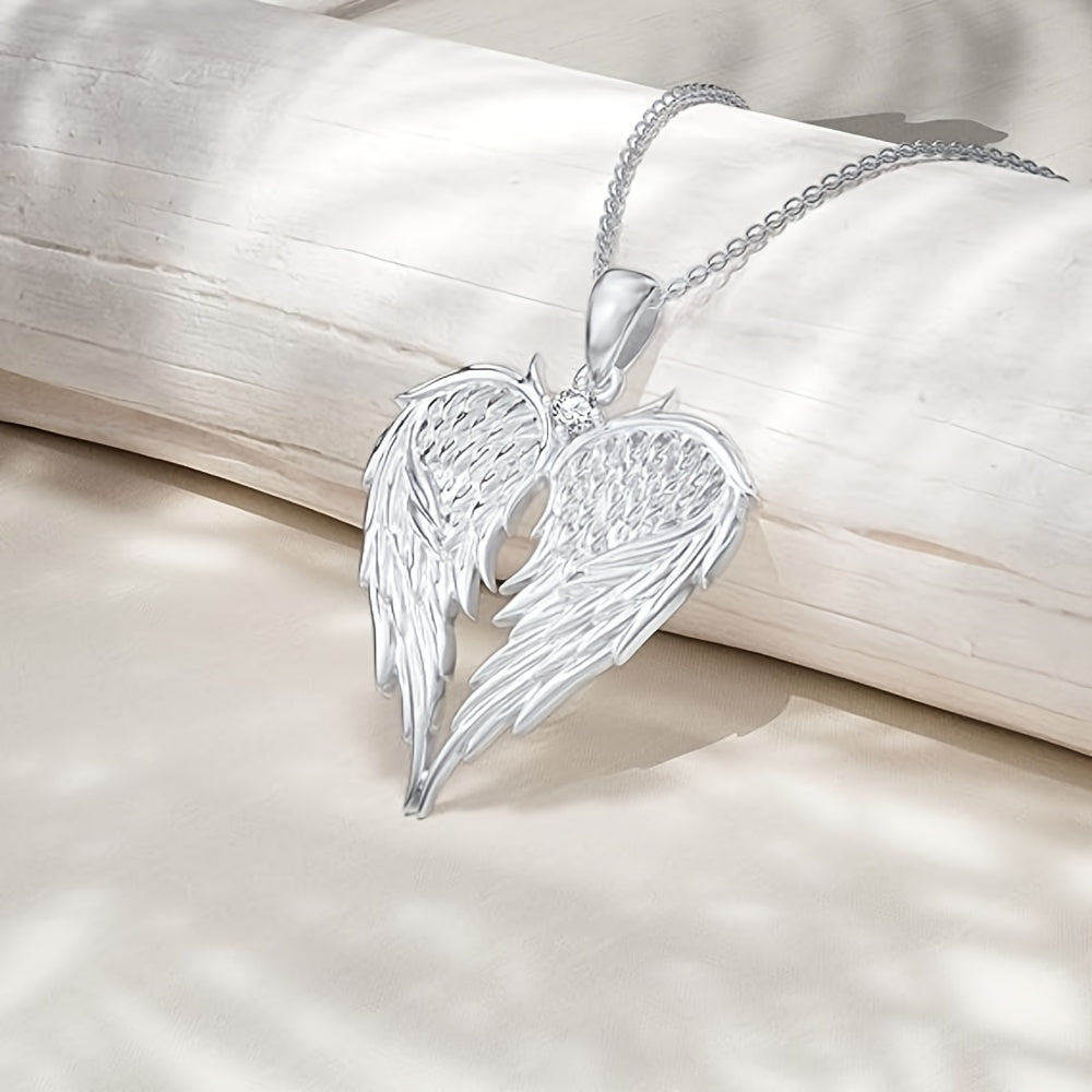 Elegant Angel Wings Heart-shaped Pendant Necklace, Angel Wing Jewelry, Holiday Gift