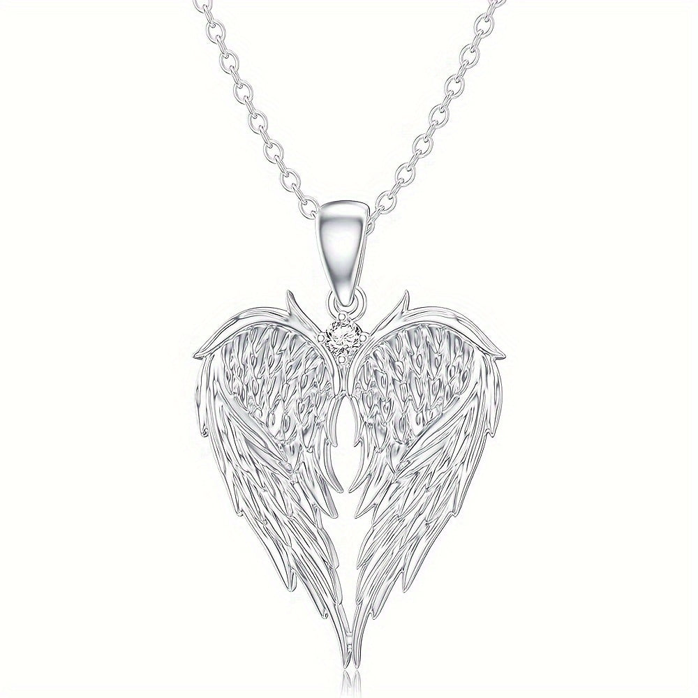 Elegant Angel Wings Heart-shaped Pendant Necklace, Angel Wing Jewelry, Holiday Gift