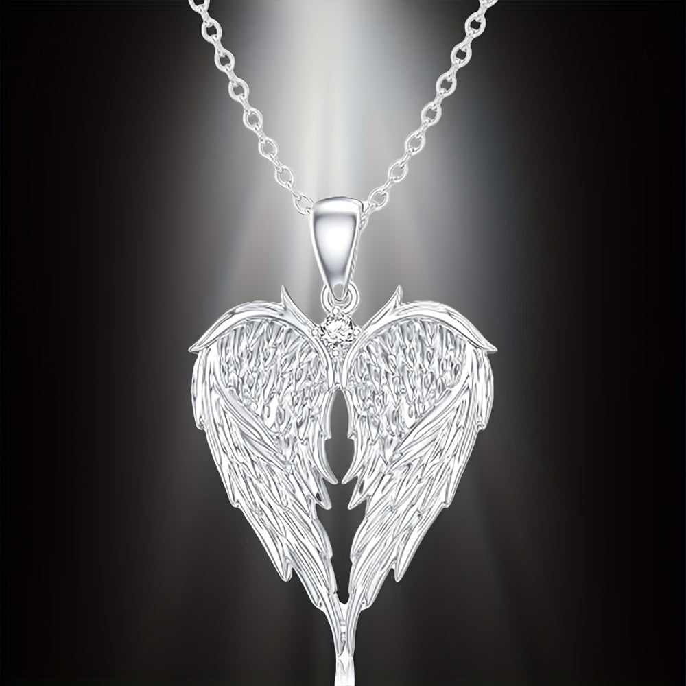 Elegant Angel Wings Heart-shaped Pendant Necklace, Angel Wing Jewelry, Holiday Gift