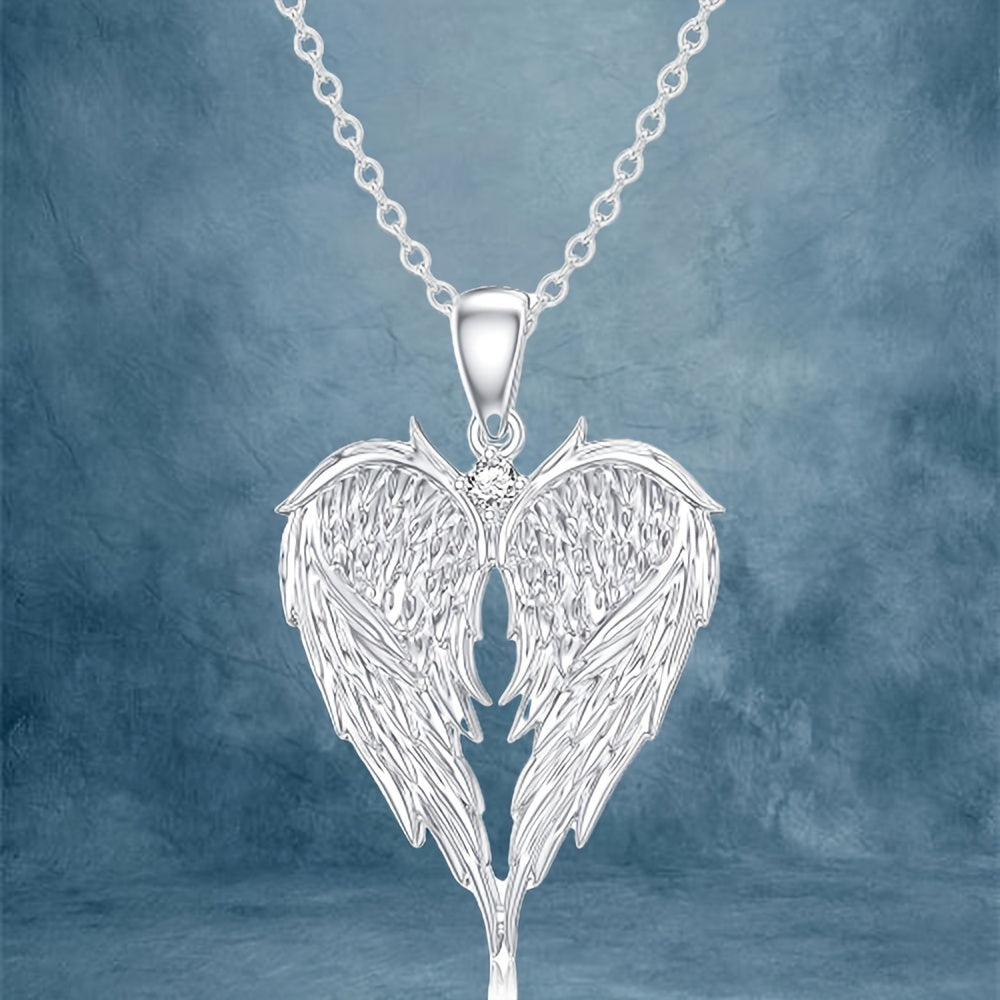 Elegant Angel Wings Heart-shaped Pendant Necklace, Angel Wing Jewelry, Holiday Gift