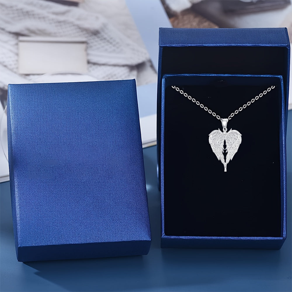 Elegant Angel Wings Heart-shaped Pendant Necklace, Angel Wing Jewelry, Holiday Gift