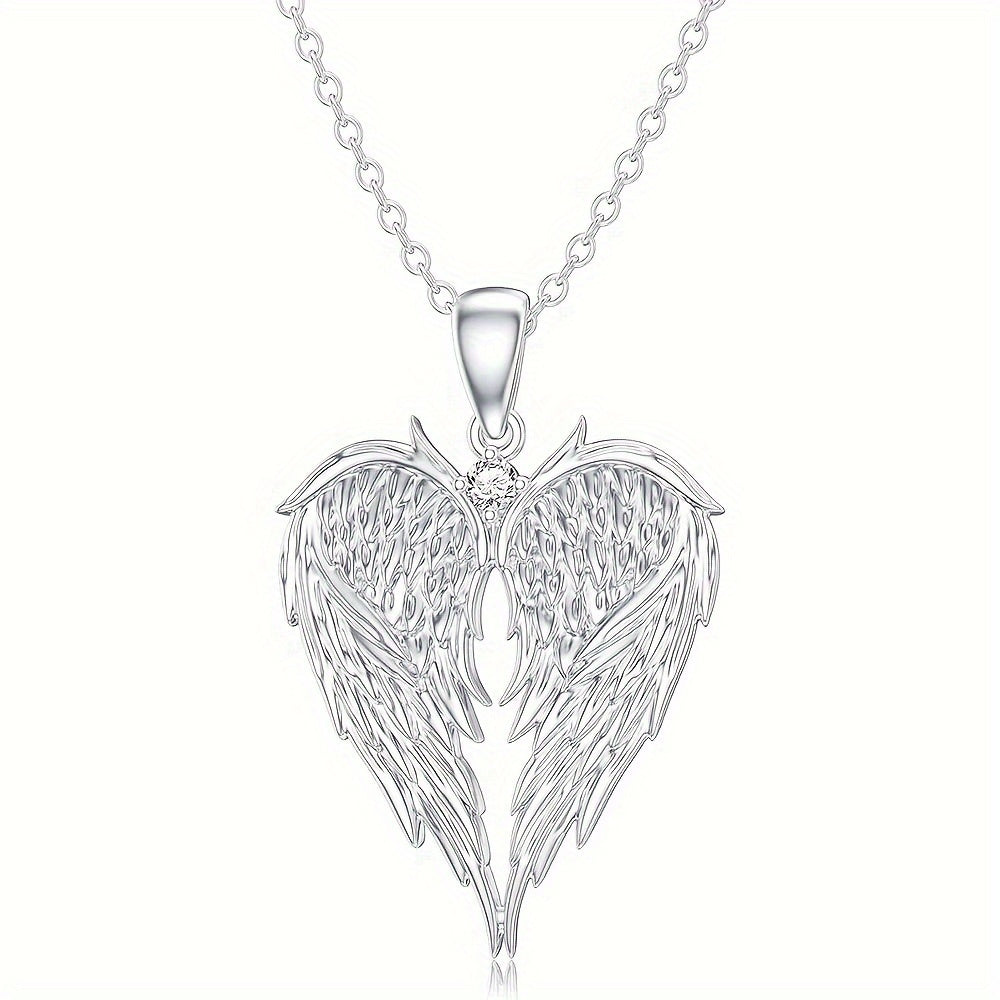 Elegant Angel Wings Heart-shaped Pendant Necklace, Angel Wing Jewelry, Holiday Gift