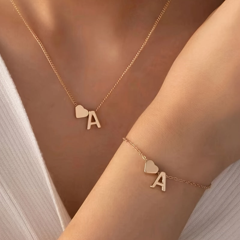 1 Necklace + 1 Bracelet Minimalist Alphabet Jewelry Set - Trendy Letter Design, Personalized Initial, Versatile Party Accessory for Daily Outfits, Perfect Gift Idea with U-Choose Alphabet Option