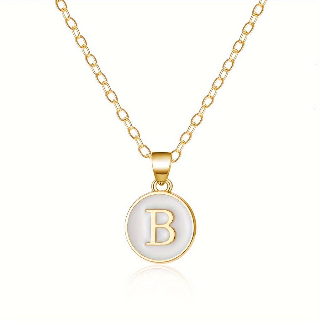 Round Shape 26 English Letter Pattern Pendant Necklace Elegant Simple Style Zinc Alloy Jewelry Trendy Female Necklace