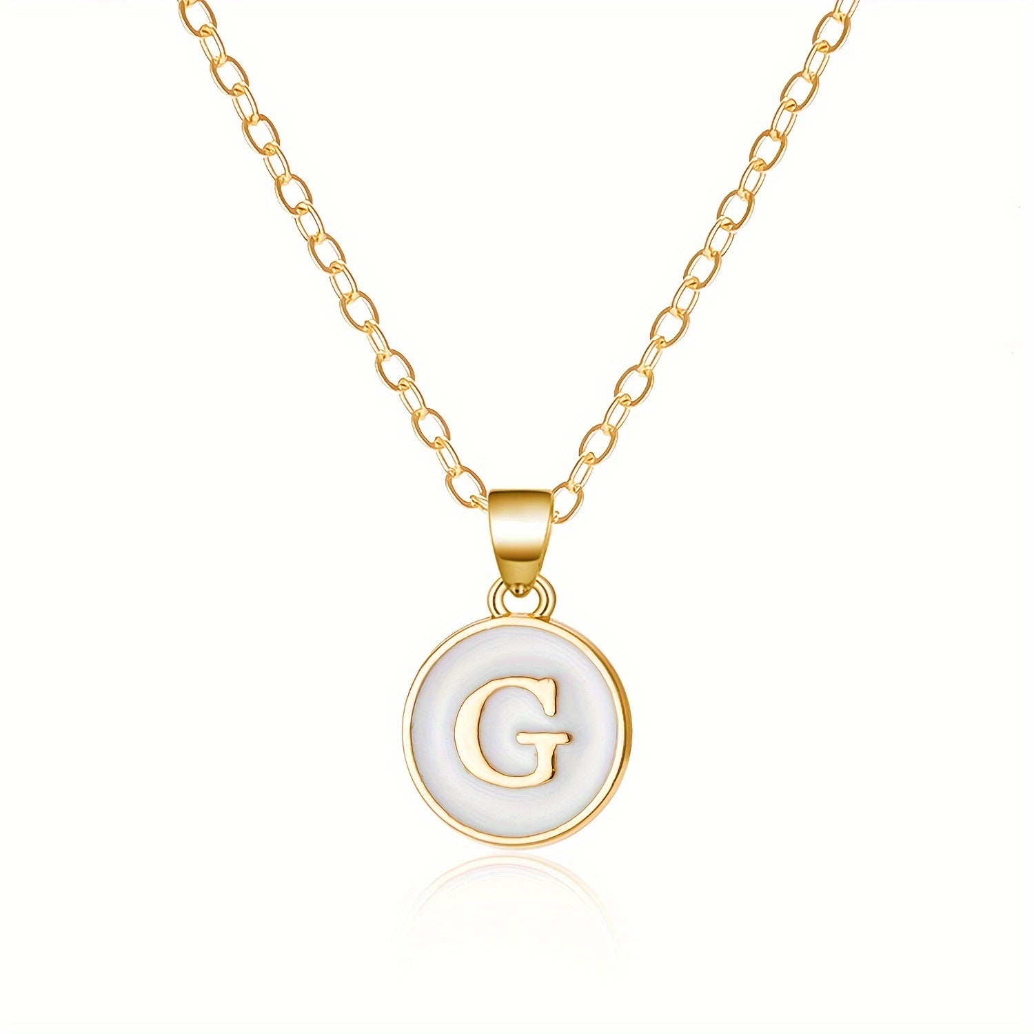 Round Shape 26 English Letter Pattern Pendant Necklace Elegant Simple Style Zinc Alloy Jewelry Trendy Female Necklace