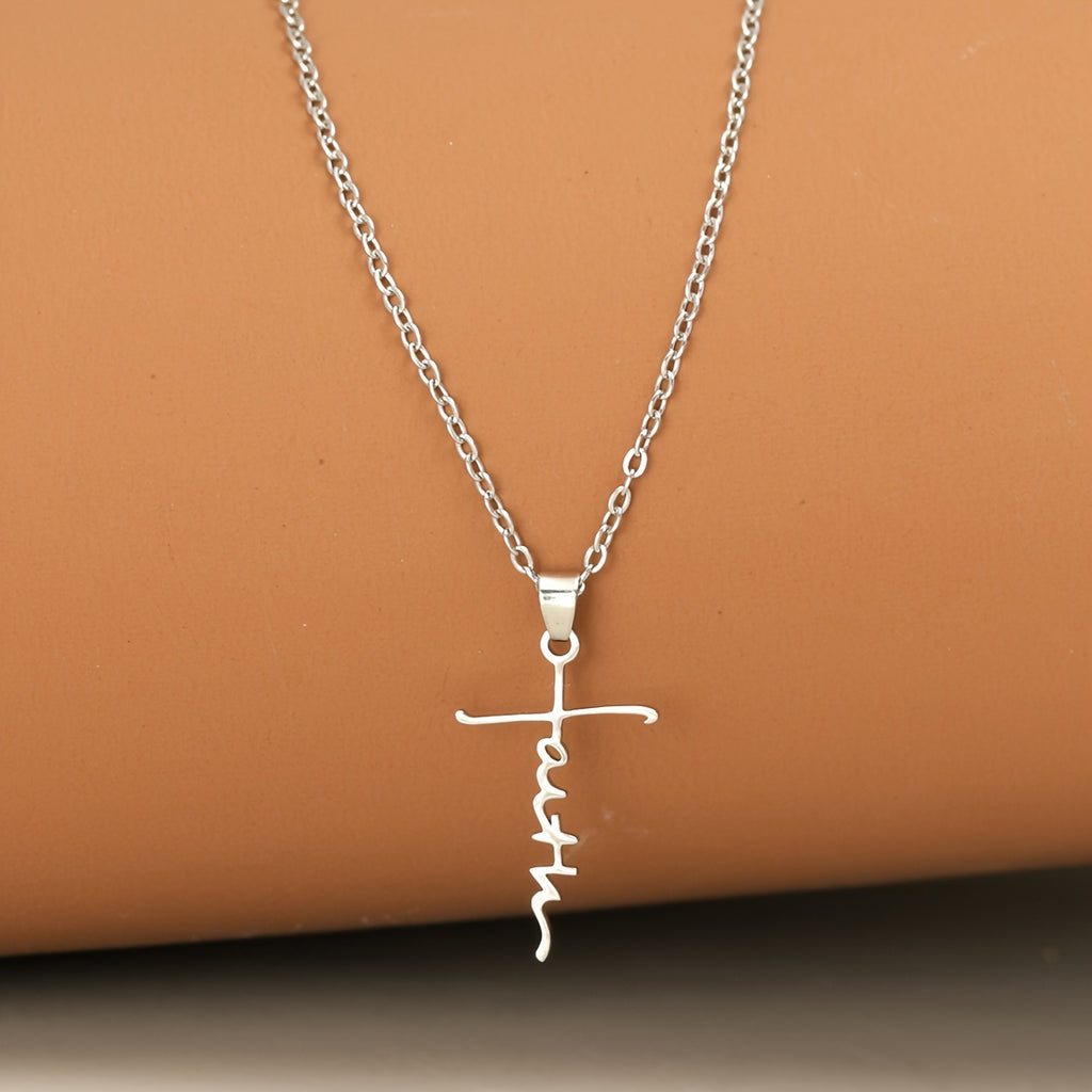 3pcs Stainless Steel Christian Faith Words Pendant Necklace, Unisex Couple Jewelry Gift