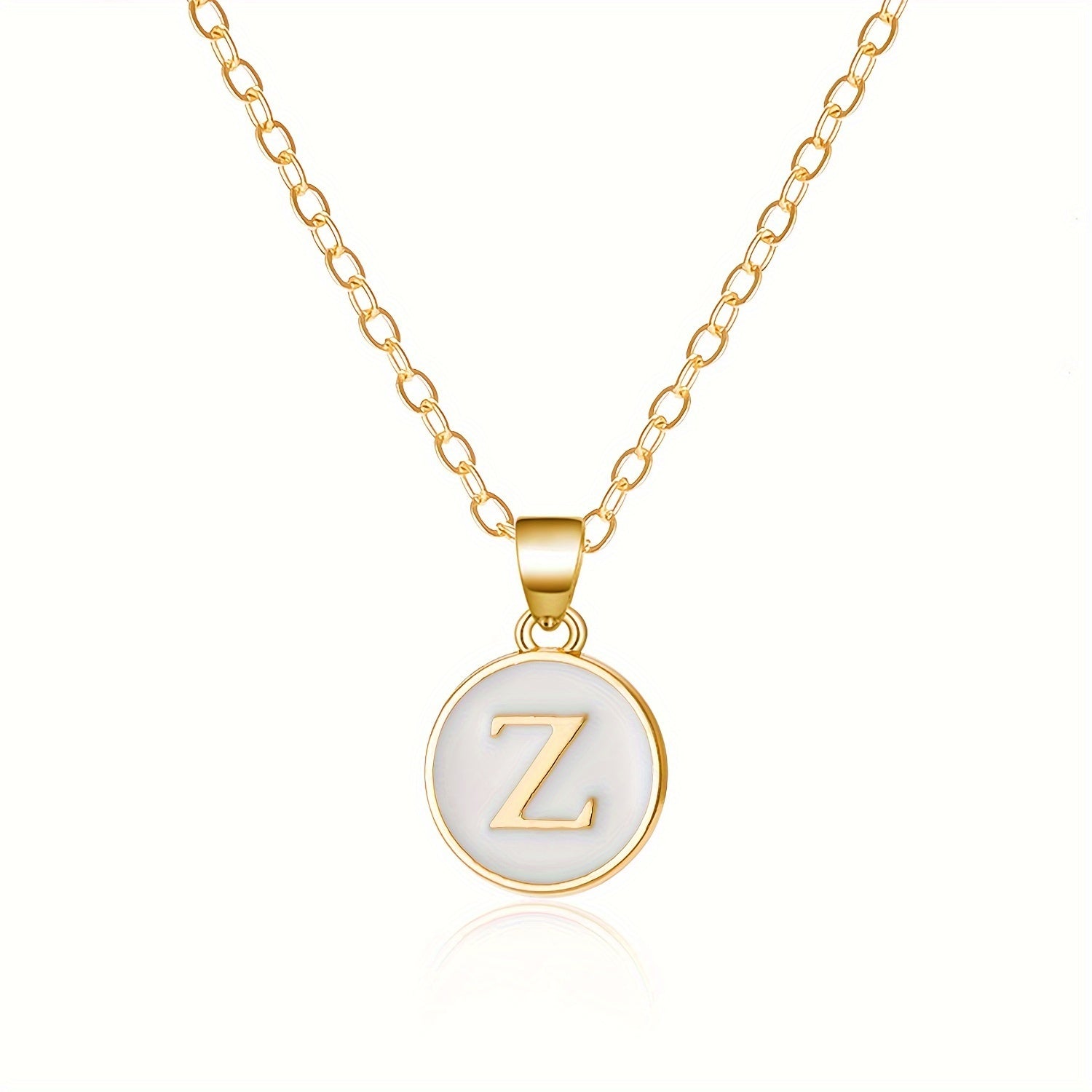 Round Shape 26 English Letter Pattern Pendant Necklace Elegant Simple Style Zinc Alloy Jewelry Trendy Female Necklace