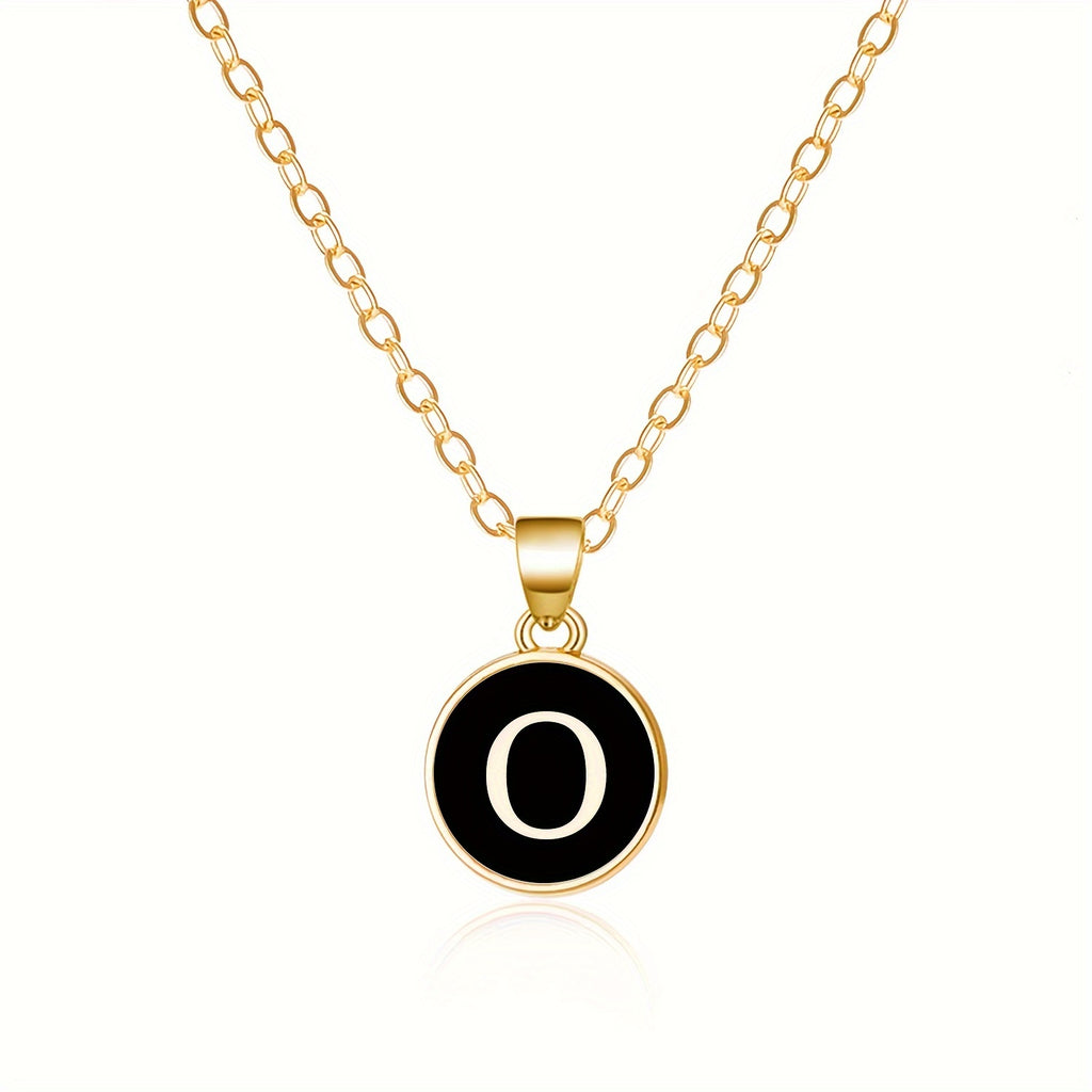 Round Shape 26 English Letter Pattern Pendant Necklace Elegant Simple Style Zinc Alloy Jewelry Trendy Female Necklace