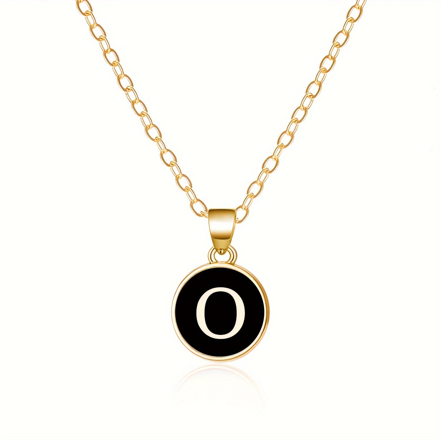 Round Shape 26 English Letter Pattern Pendant Necklace Elegant Simple Style Zinc Alloy Jewelry Trendy Female Necklace