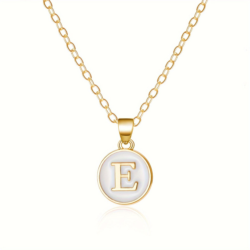Round Shape 26 English Letter Pattern Pendant Necklace Elegant Simple Style Zinc Alloy Jewelry Trendy Female Necklace