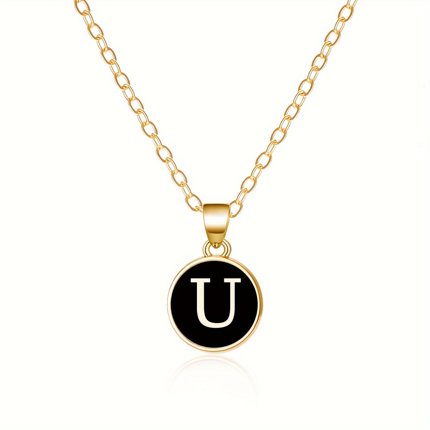 Round Shape 26 English Letter Pattern Pendant Necklace Elegant Simple Style Zinc Alloy Jewelry Trendy Female Necklace