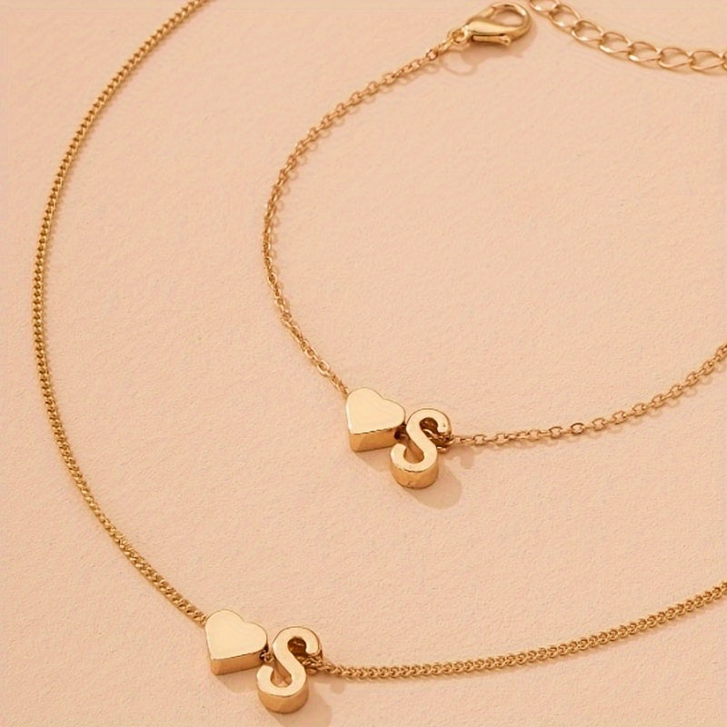 1 Necklace + 1 Bracelet Minimalist Alphabet Jewelry Set - Trendy Letter Design, Personalized Initial, Versatile Party Accessory for Daily Outfits, Perfect Gift Idea with U-Choose Alphabet Option