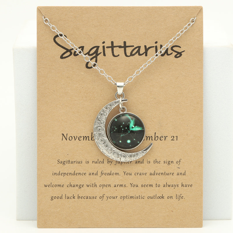 Cross-border New Luminous 12 Zodiac Necklace Retro Moon Pendant Card Short Necklace, father's day gift