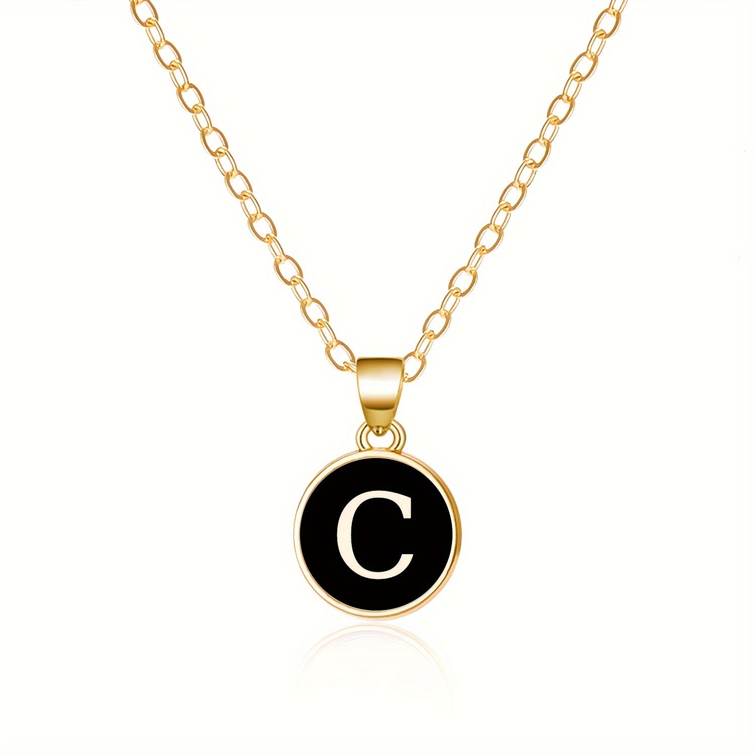Round Shape 26 English Letter Pattern Pendant Necklace Elegant Simple Style Zinc Alloy Jewelry Trendy Female Necklace