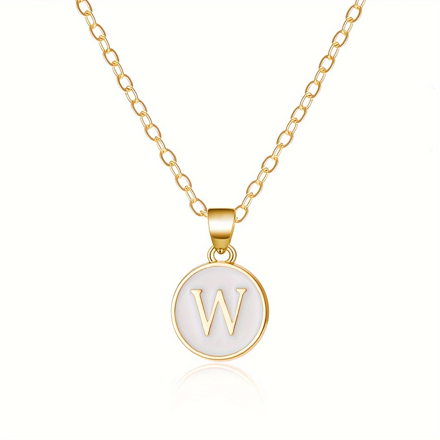 Round Shape 26 English Letter Pattern Pendant Necklace Elegant Simple Style Zinc Alloy Jewelry Trendy Female Necklace