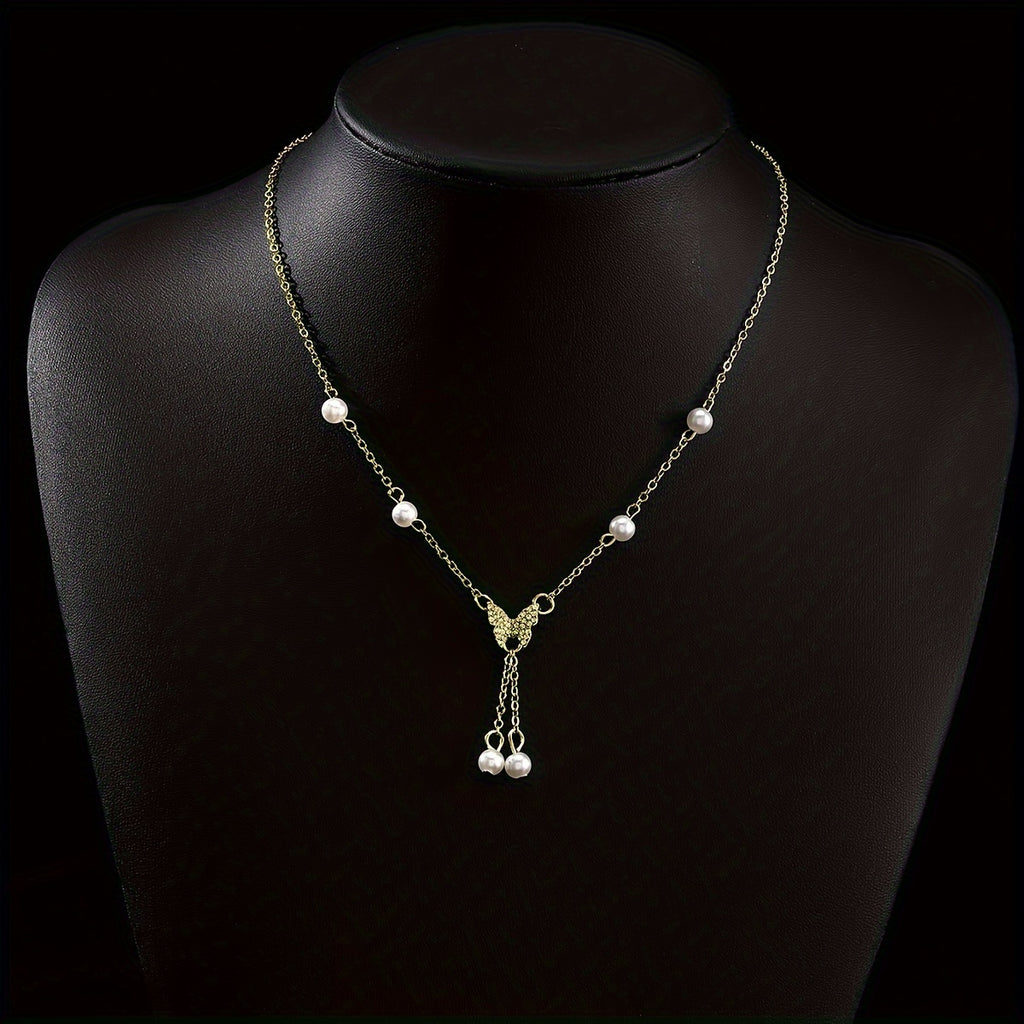 Women's Faux Pearl Butterfly Necklace, Creative Necklace, Jewelry For Party Wedding Banquet