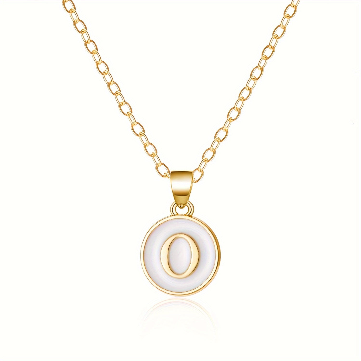 Round Shape 26 English Letter Pattern Pendant Necklace Elegant Simple Style Zinc Alloy Jewelry Trendy Female Necklace