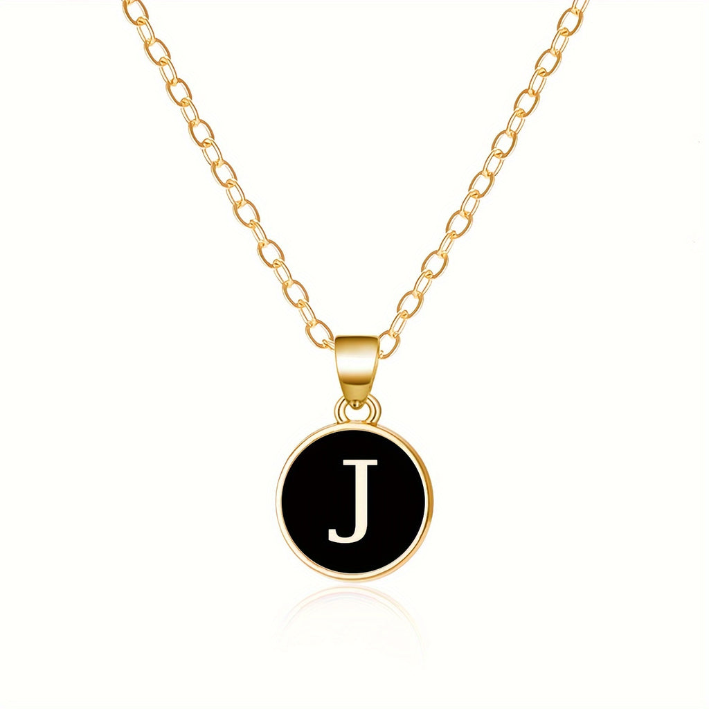 Round Shape 26 English Letter Pattern Pendant Necklace Elegant Simple Style Zinc Alloy Jewelry Trendy Female Necklace