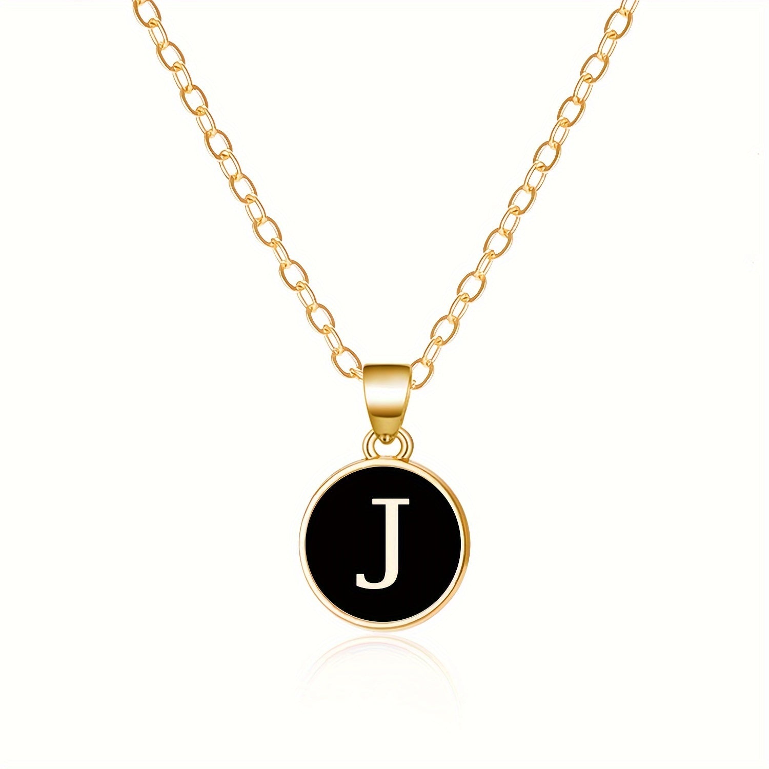 Round Shape 26 English Letter Pattern Pendant Necklace Elegant Simple Style Zinc Alloy Jewelry Trendy Female Necklace