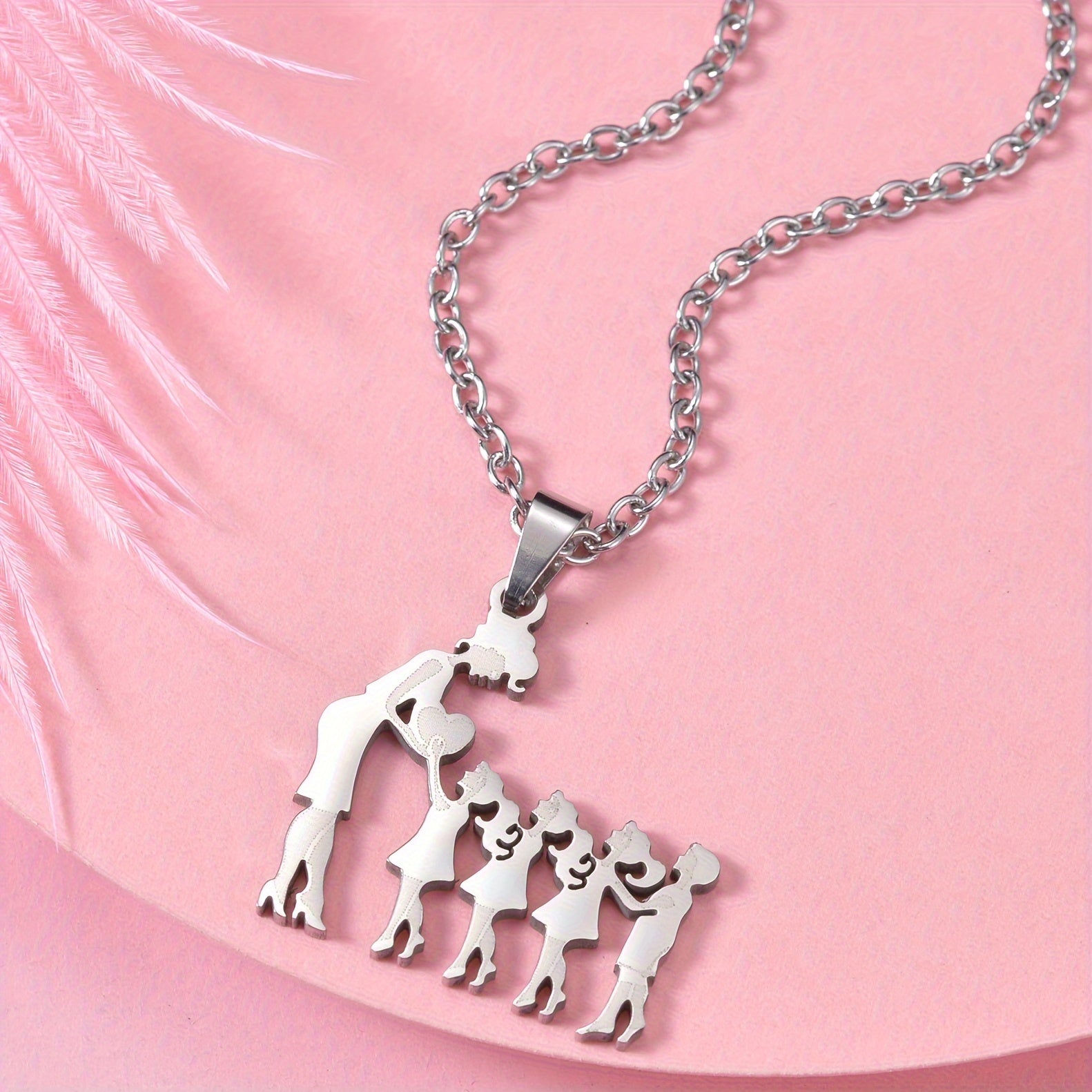 1pc Fashionable & Minimalist Stainless Steel Mother & Daughter Pendant Necklace For Men, Ideal choice for Gifts
