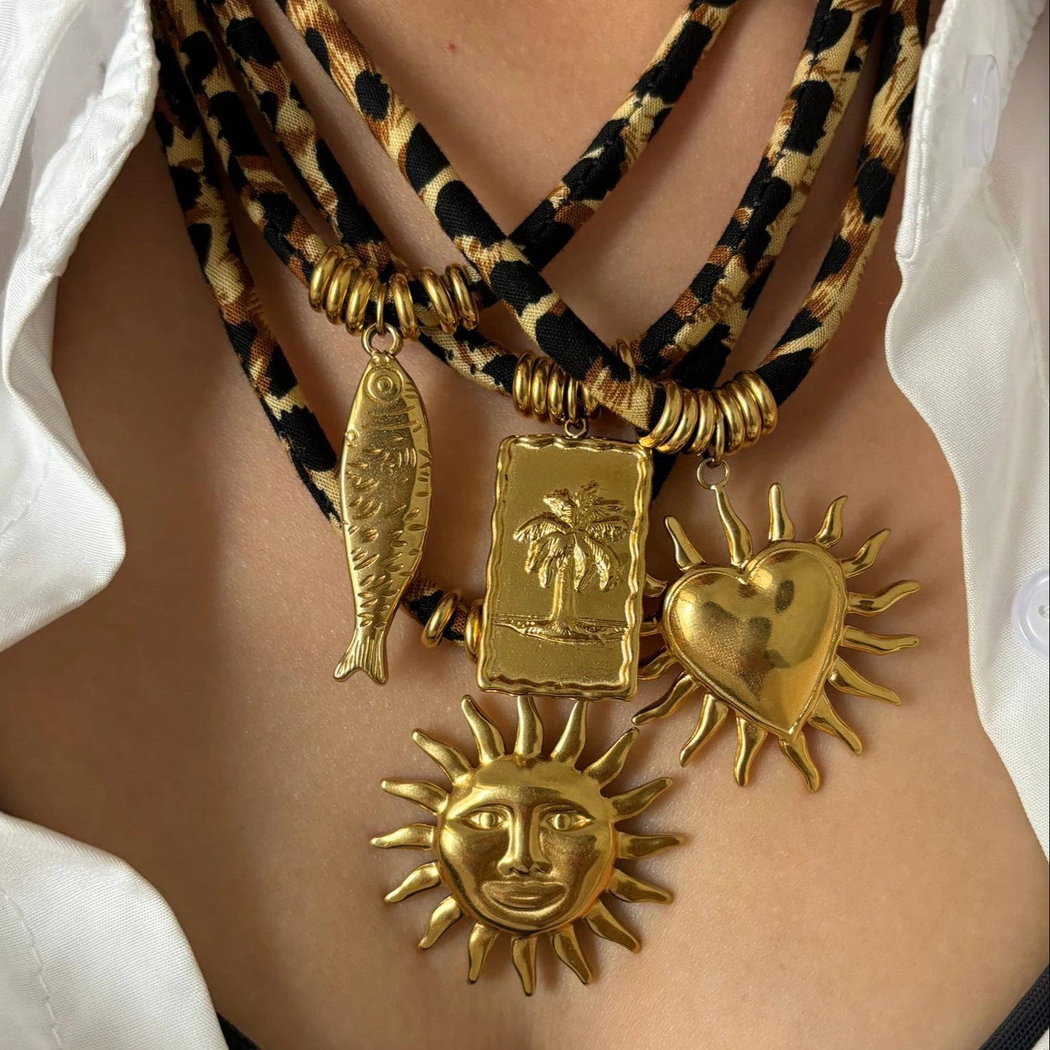 European And American Style Women's Jewelry Niche Geometric Pendant Design Leopard Print Rope Necklace