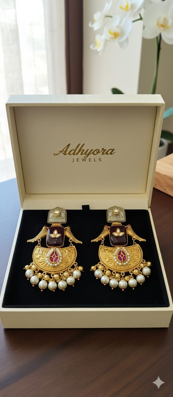 Vintage Gold-Plated Pearl & Ruby Dangler Earrings