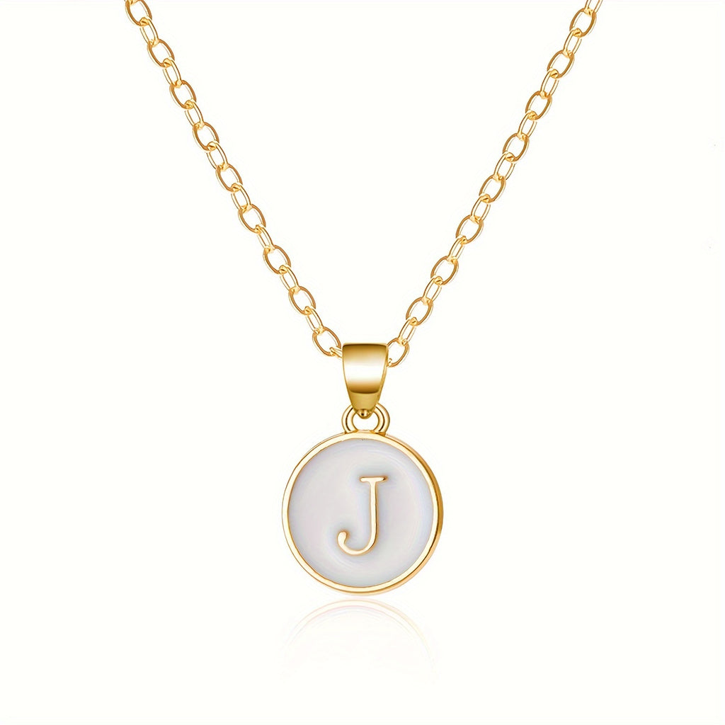 Round Shape 26 English Letter Pattern Pendant Necklace Elegant Simple Style Zinc Alloy Jewelry Trendy Female Necklace