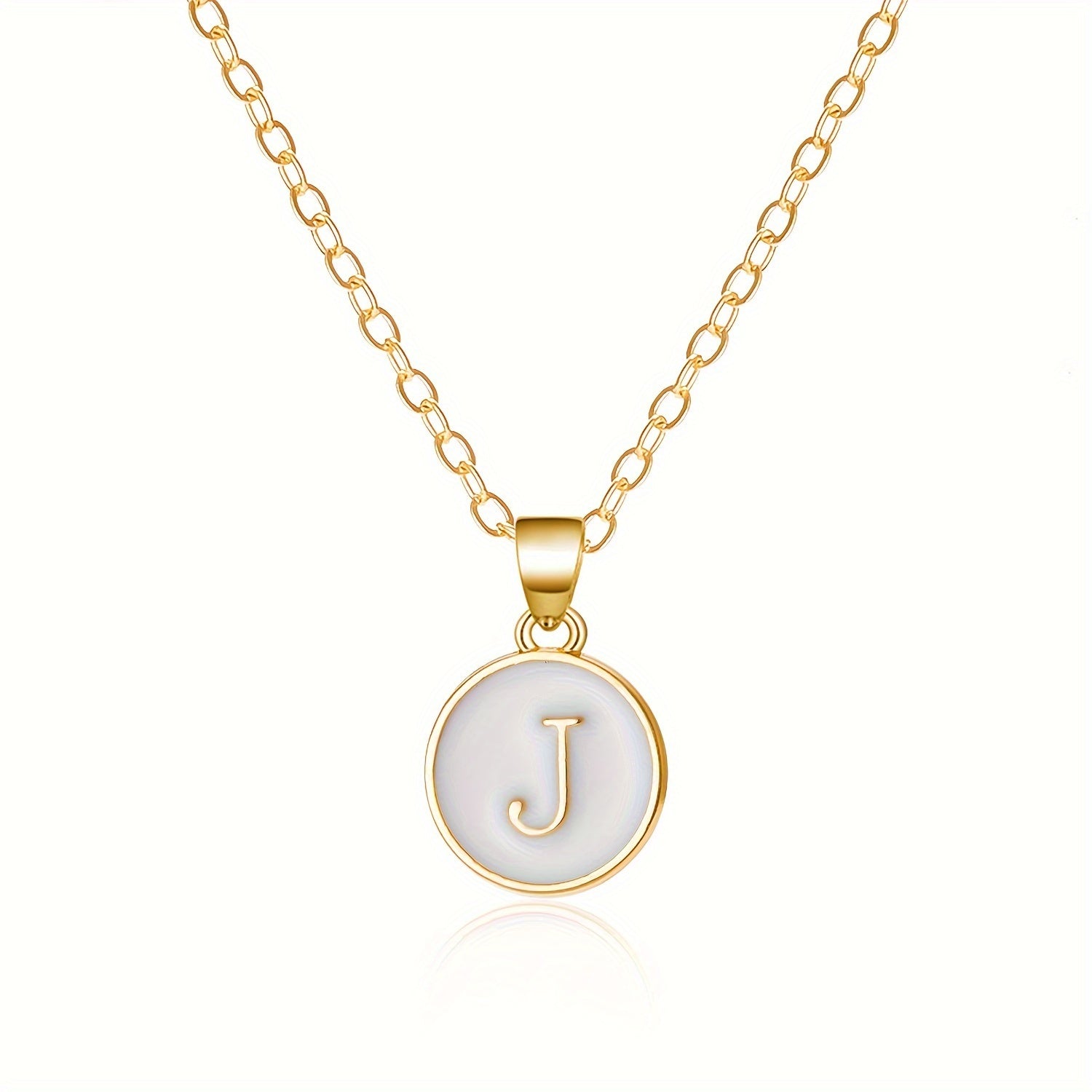 Round Shape 26 English Letter Pattern Pendant Necklace Elegant Simple Style Zinc Alloy Jewelry Trendy Female Necklace