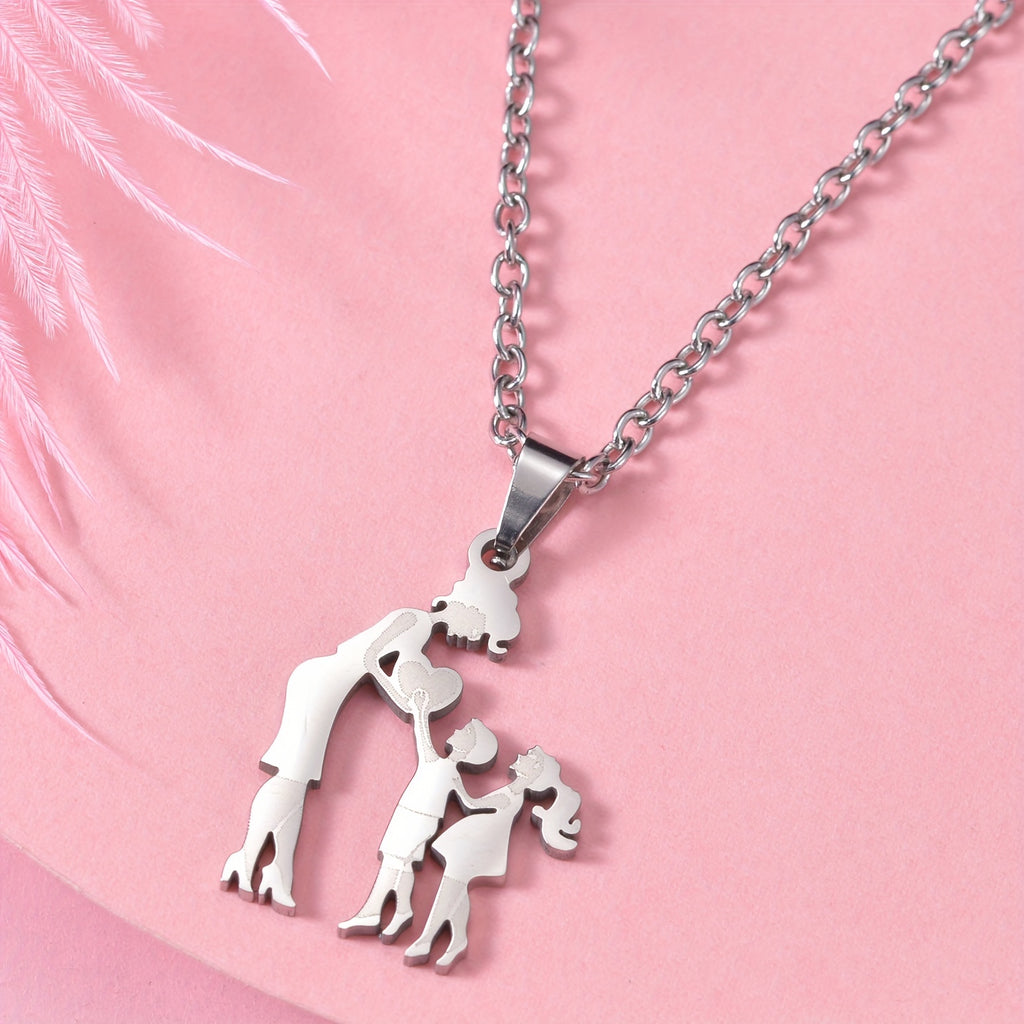 1pc Fashionable & Minimalist Stainless Steel Mother & Daughter Pendant Necklace For Men, Ideal choice for Gifts