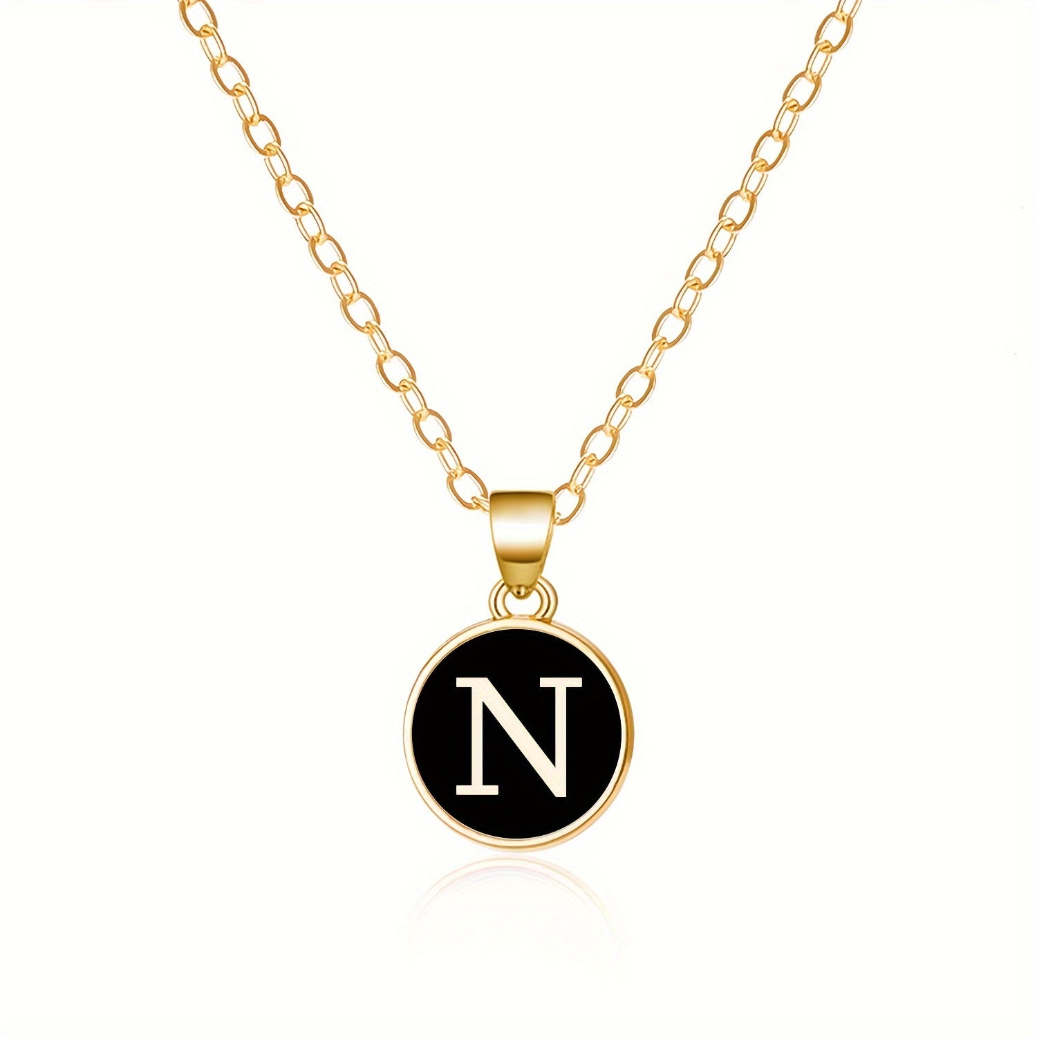 Round Shape 26 English Letter Pattern Pendant Necklace Elegant Simple Style Zinc Alloy Jewelry Trendy Female Necklace