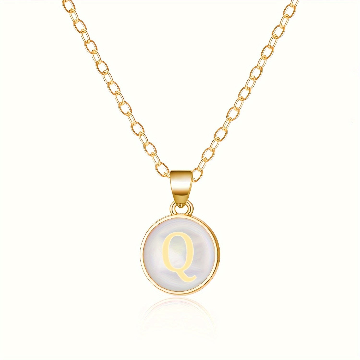 Round Shape 26 English Letter Pattern Pendant Necklace Elegant Simple Style Zinc Alloy Jewelry Trendy Female Necklace