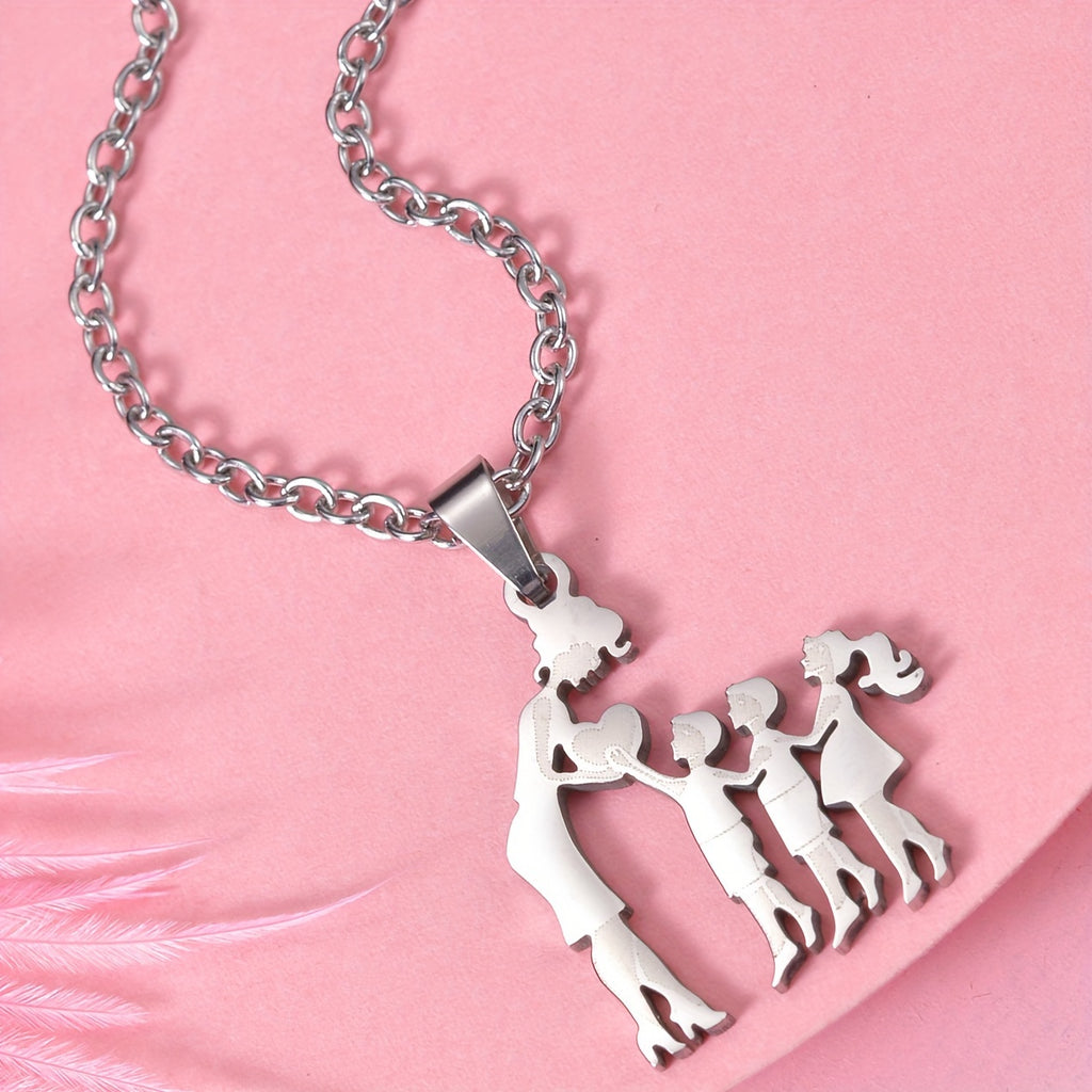 1pc Fashionable & Minimalist Stainless Steel Mother & Daughter Pendant Necklace For Men, Ideal choice for Gifts