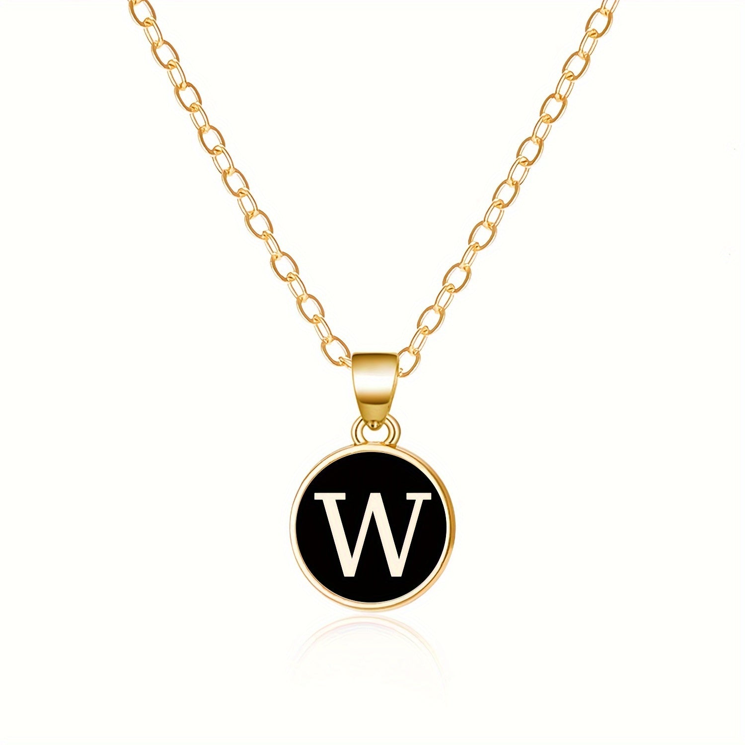 Round Shape 26 English Letter Pattern Pendant Necklace Elegant Simple Style Zinc Alloy Jewelry Trendy Female Necklace