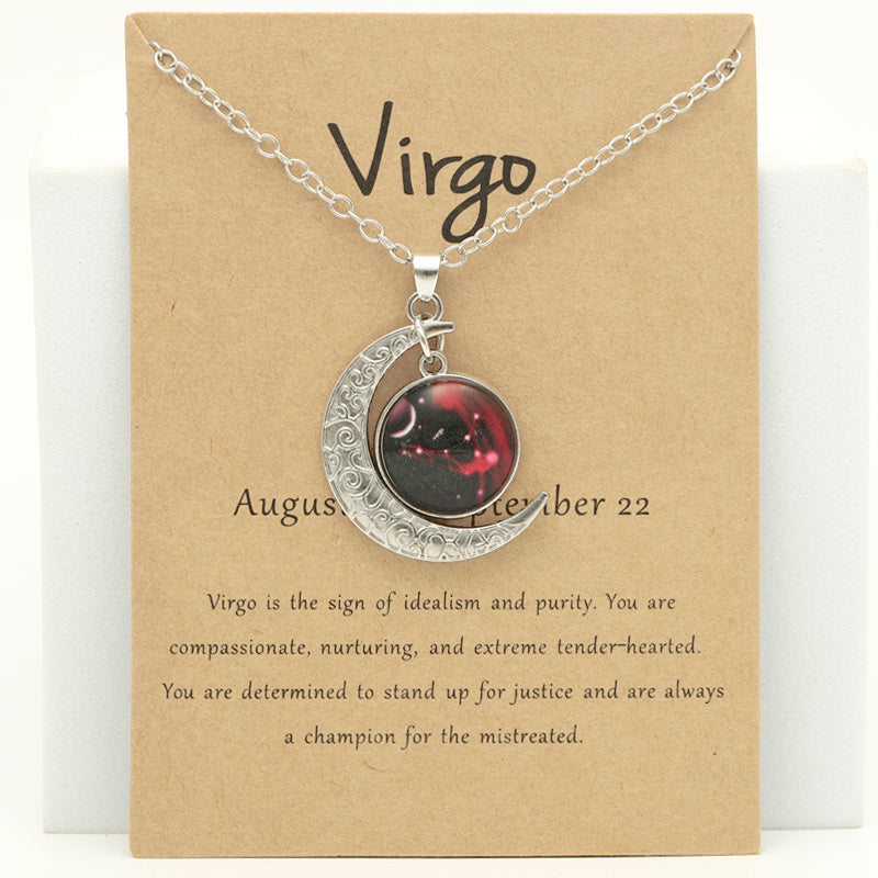 Cross-border New Luminous 12 Zodiac Necklace Retro Moon Pendant Card Short Necklace, father's day gift