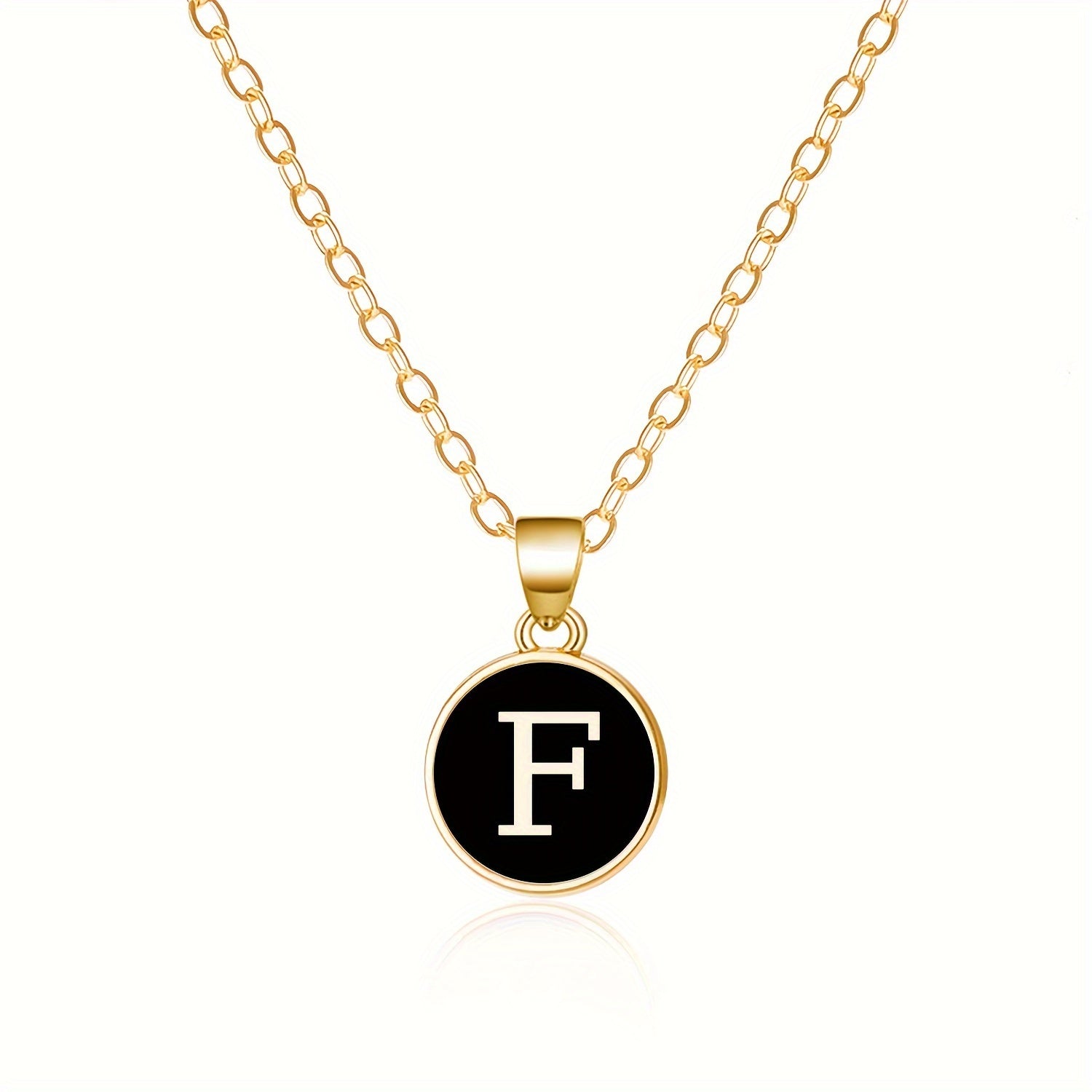 Round Shape 26 English Letter Pattern Pendant Necklace Elegant Simple Style Zinc Alloy Jewelry Trendy Female Necklace